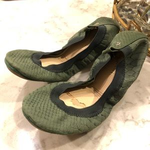 Yosi Samra Army Green Phython Ballet Flats
